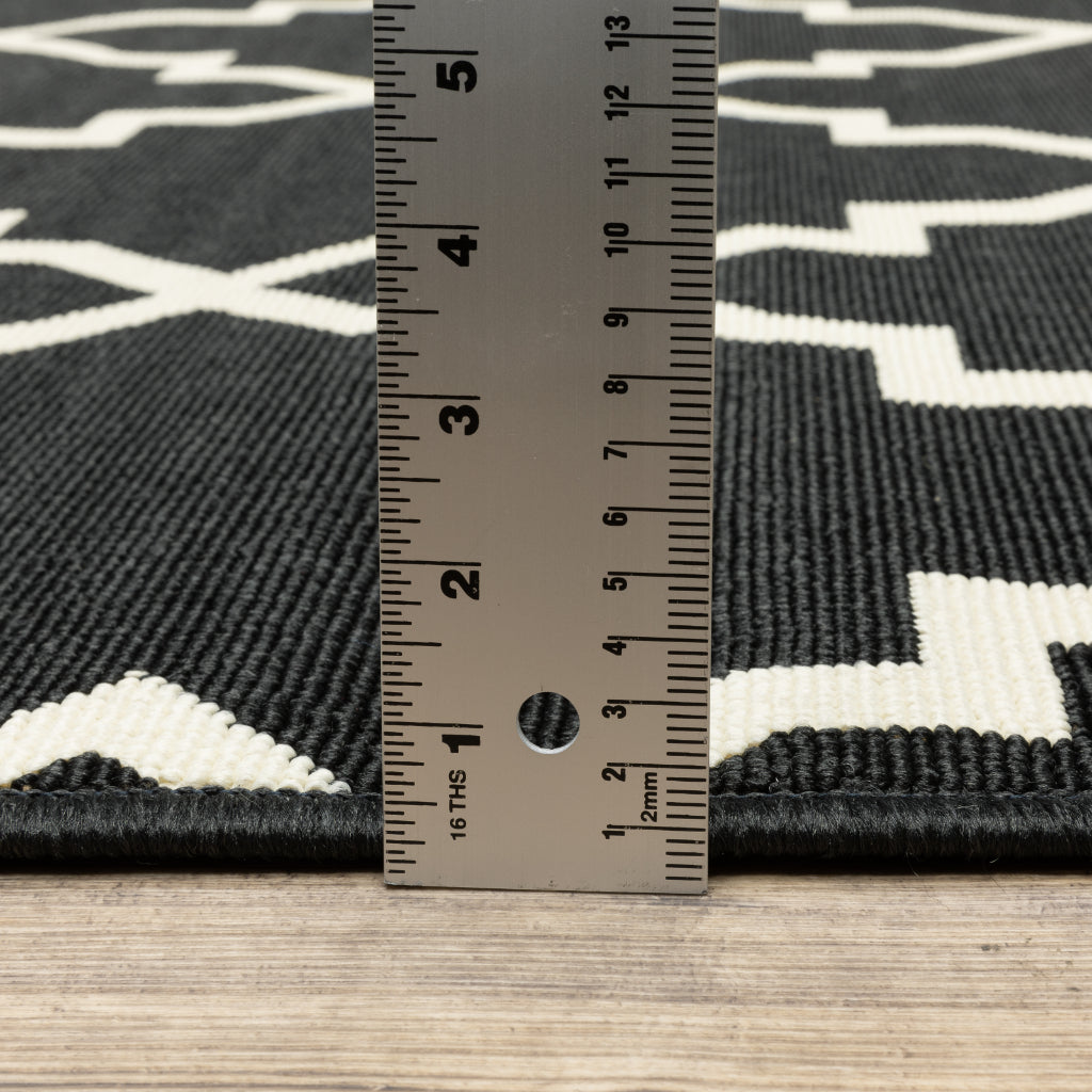 Oriental Weavers Marina 7763K Black/Ivory Rectangle Indoor / Outdoor Area Rug - Stain Resistant Machine Made Patio Rug with Geometric Pattern