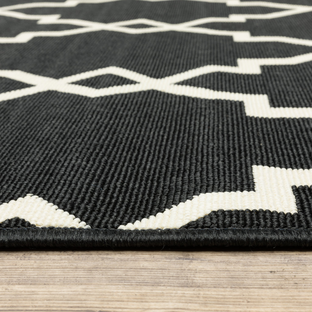 Oriental Weavers Marina 7763K Black/Ivory Rectangle Indoor / Outdoor Runner - Stain Resistant Machine Made Entryway &amp; Hallway Runner with Geometric Pattern