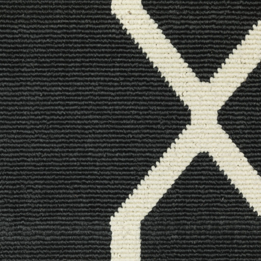 Oriental Weavers Marina 7763K Black/Ivory Rectangle Indoor / Outdoor Area Rug - Stain Resistant Machine Made Patio Rug with Geometric Pattern