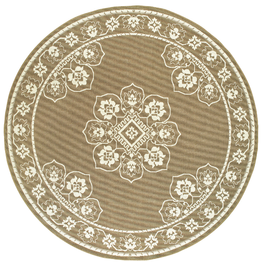 Oriental Weavers Marina 7764J Tan/Ivory Round Indoor / Outdoor Area Rug - Stain Resistant Machine Made Rug for Dining & Living Spaces-