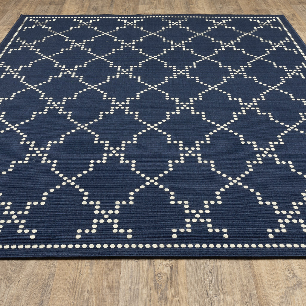 Oriental Weavers Marina 7765B Navy/Ivory Rectangle Indoor / Outdoor Area Rug - Stain Resistant Machine Made Patio Rug with Geometric Pattern