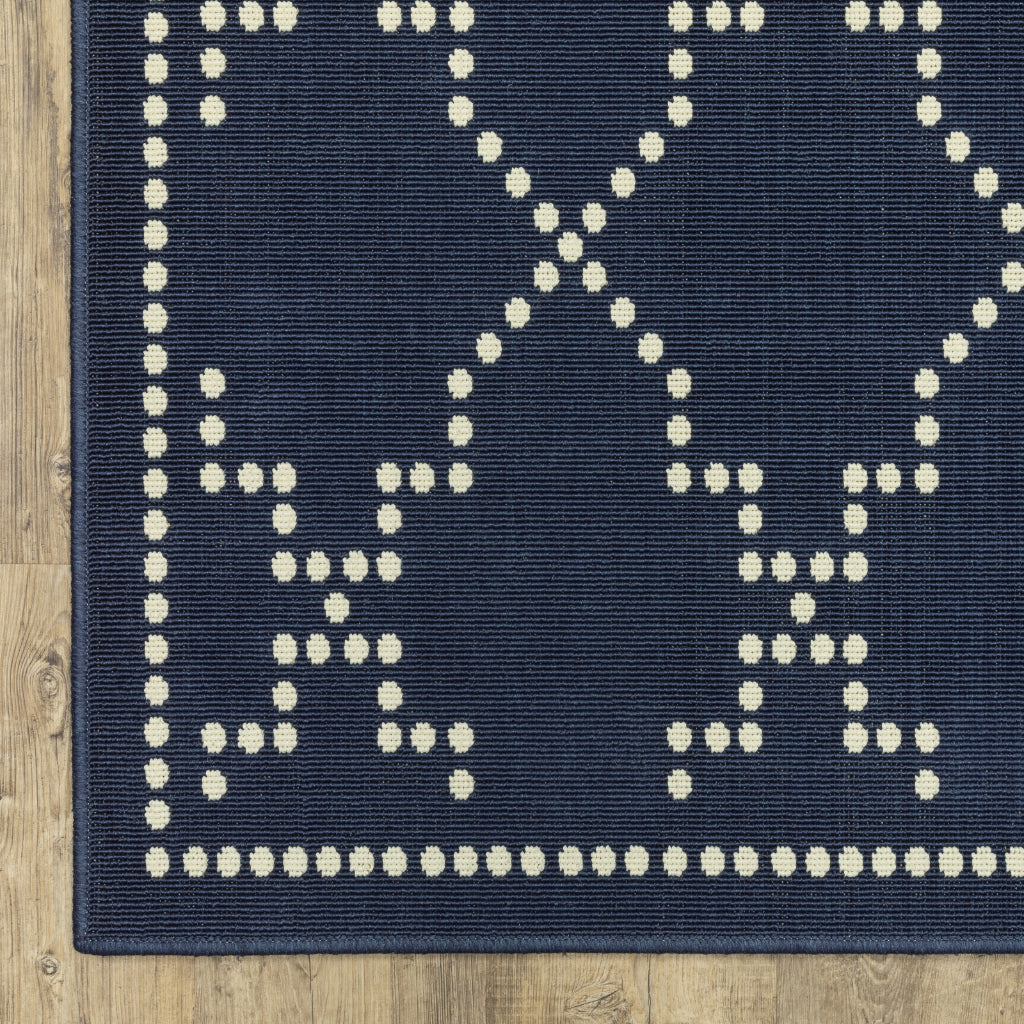 Oriental Weavers Marina 7765B Navy/Ivory Rectangle Indoor / Outdoor Runner - Stain Resistant Machine Made Entryway &amp; Hallway Runner with Geometric Pattern