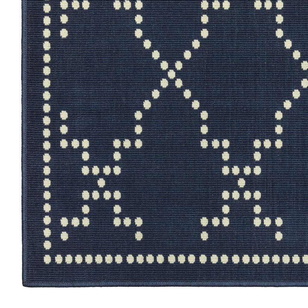 Oriental Weavers Marina 7765B Navy/Ivory Rectangle Indoor / Outdoor Runner - Stain Resistant Machine Made Entryway &amp; Hallway Runner with Geometric Pattern