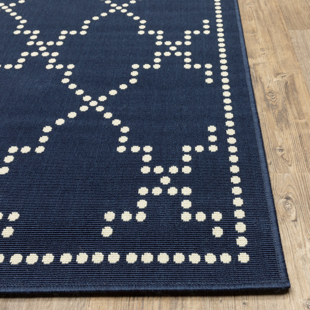 Oriental Weavers Marina 7765B Navy/Ivory Rectangle Indoor / Outdoor Runner - Stain Resistant Machine Made Entryway &amp; Hallway Runner with Geometric Pattern