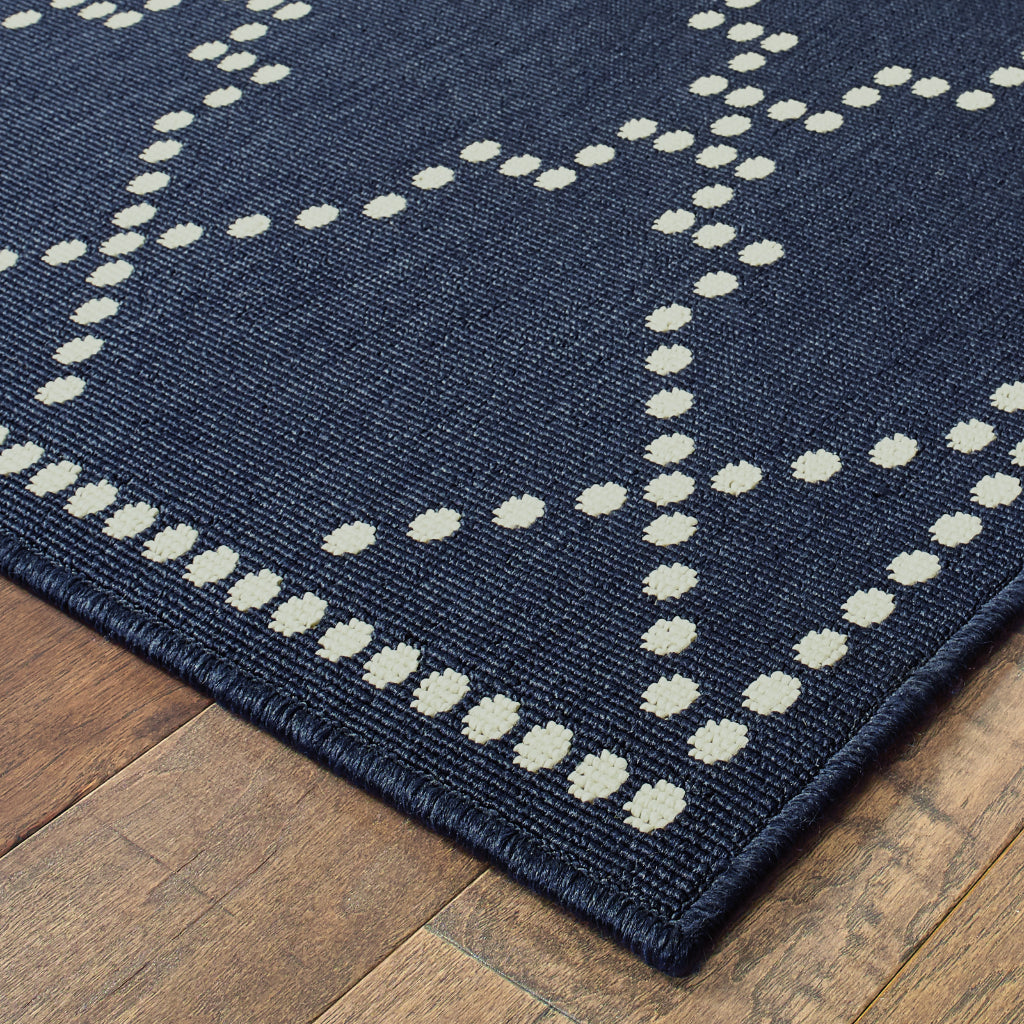 Oriental Weavers Marina 7765B Navy/Ivory Rectangle Indoor / Outdoor Runner - Stain Resistant Machine Made Entryway &amp; Hallway Runner with Geometric Pattern