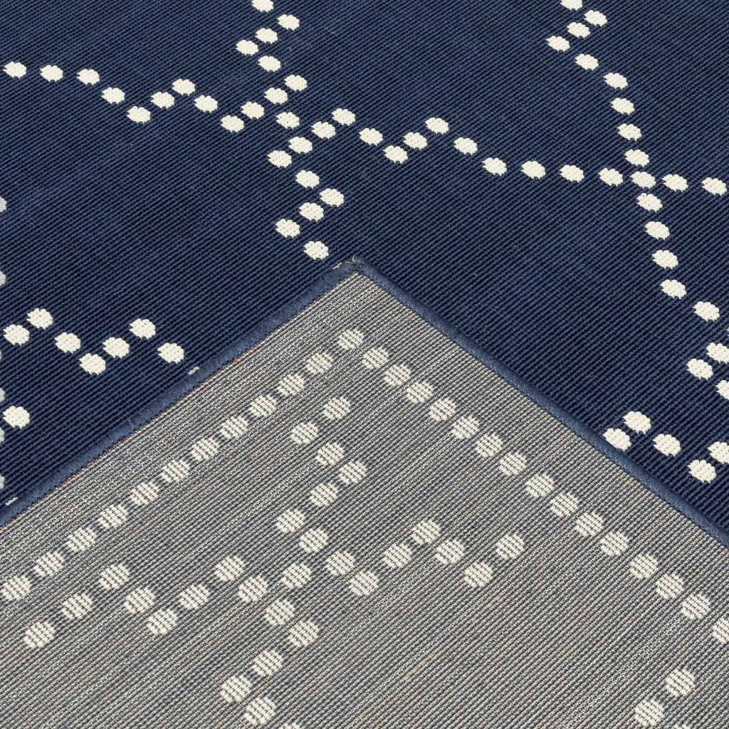 Oriental Weavers Marina 7765B Navy/Ivory Rectangle Indoor / Outdoor Runner - Stain Resistant Machine Made Entryway &amp; Hallway Runner with Geometric Pattern