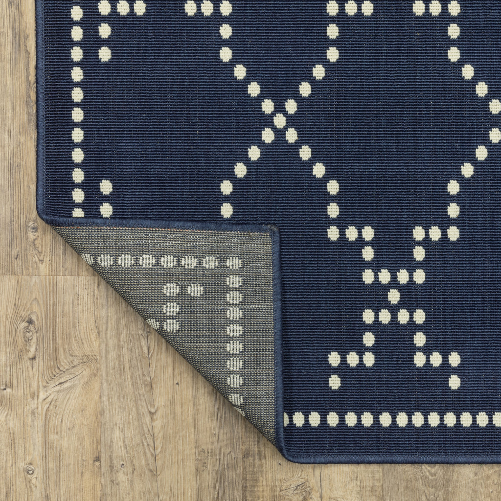 Oriental Weavers Marina 7765B Navy/Ivory Rectangle Indoor / Outdoor Runner - Stain Resistant Machine Made Entryway &amp; Hallway Runner with Geometric Pattern