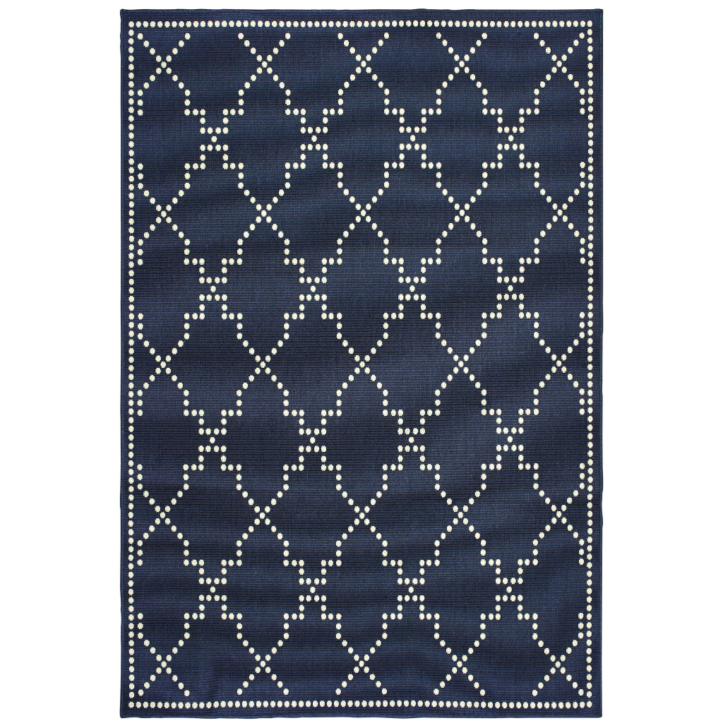 Oriental Weavers Marina 7765B Navy/Ivory Rectangle Indoor / Outdoor Area Rug - Stain Resistant Machine Made Patio Rug with Geometric Pattern-