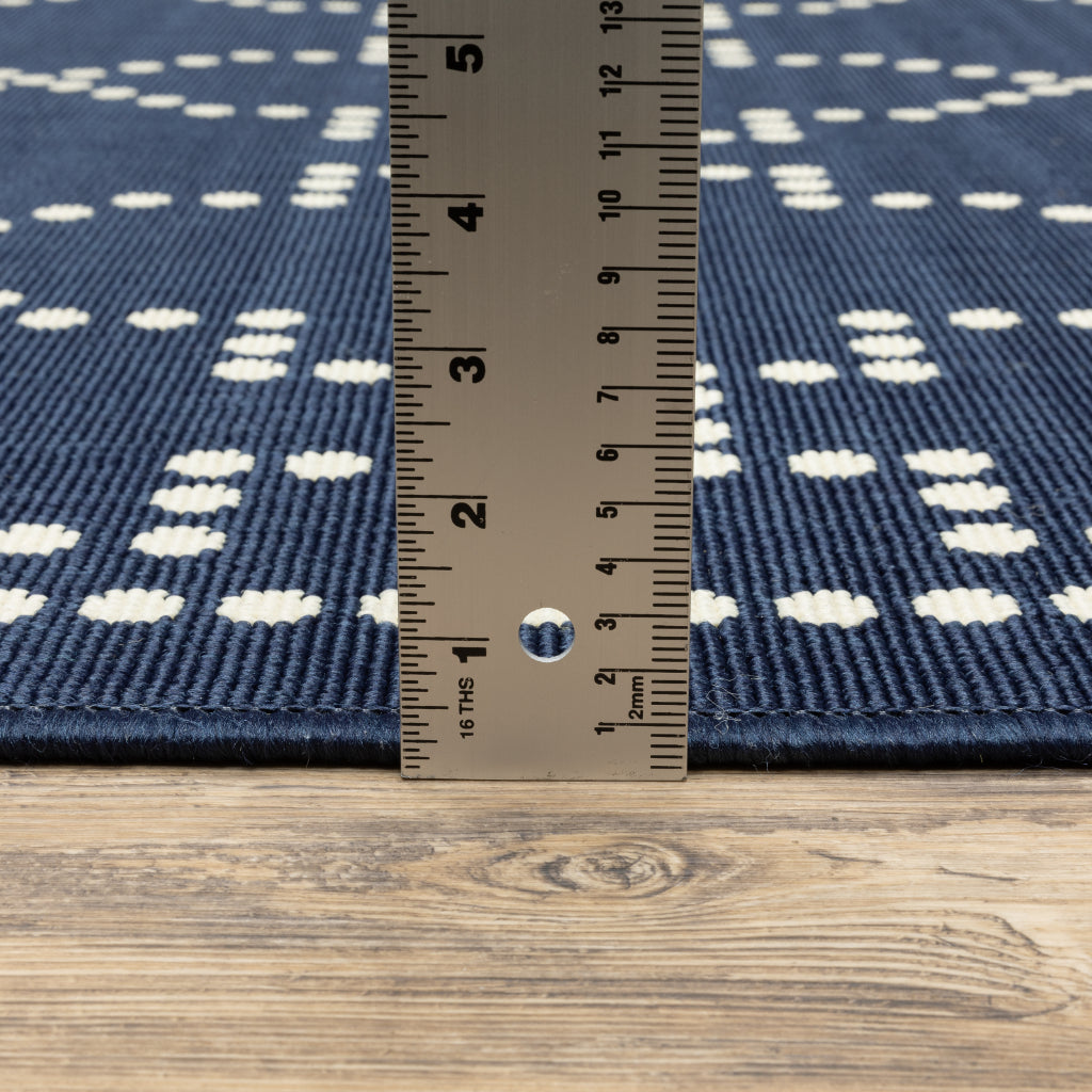 Oriental Weavers Marina 7765B Navy/Ivory Rectangle Indoor / Outdoor Runner - Stain Resistant Machine Made Entryway &amp; Hallway Runner with Geometric Pattern