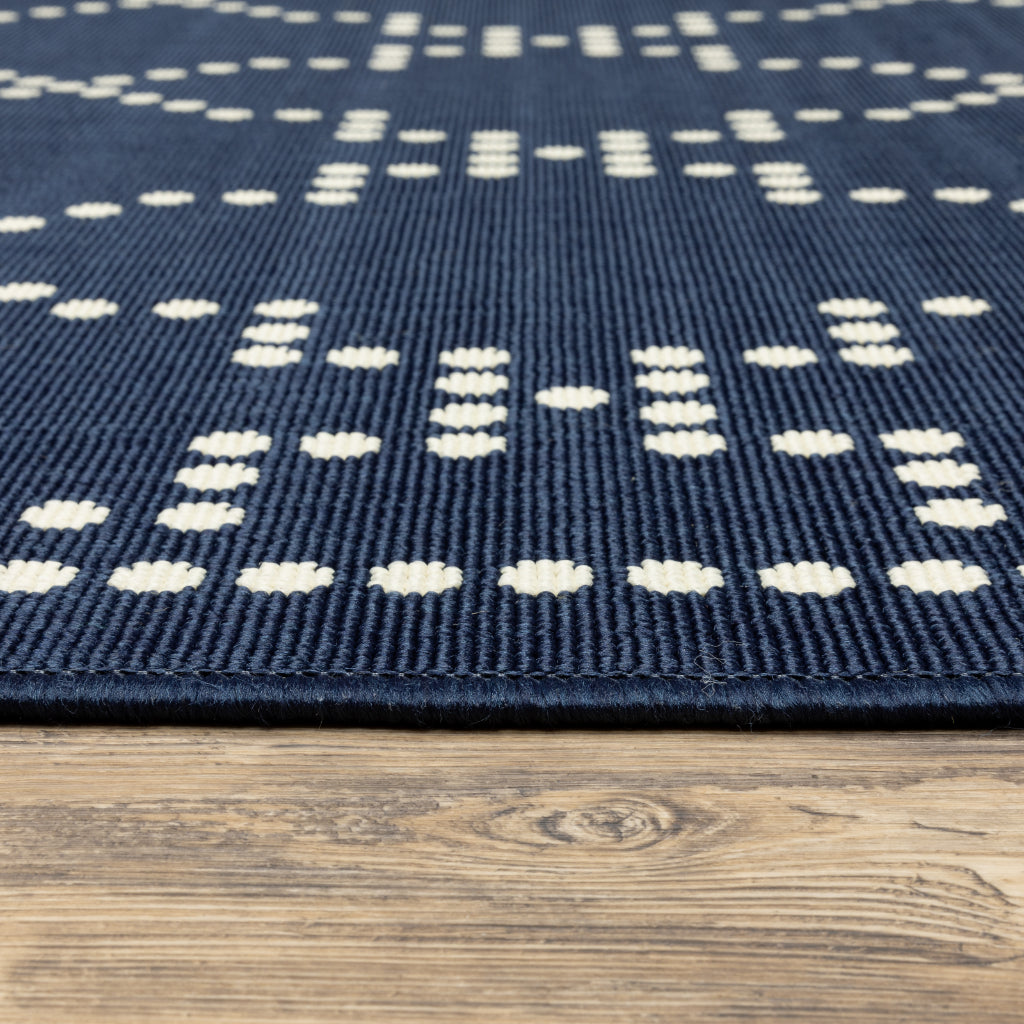 Oriental Weavers Marina 7765B Navy/Ivory Rectangle Indoor / Outdoor Area Rug - Stain Resistant Machine Made Patio Rug with Geometric Pattern