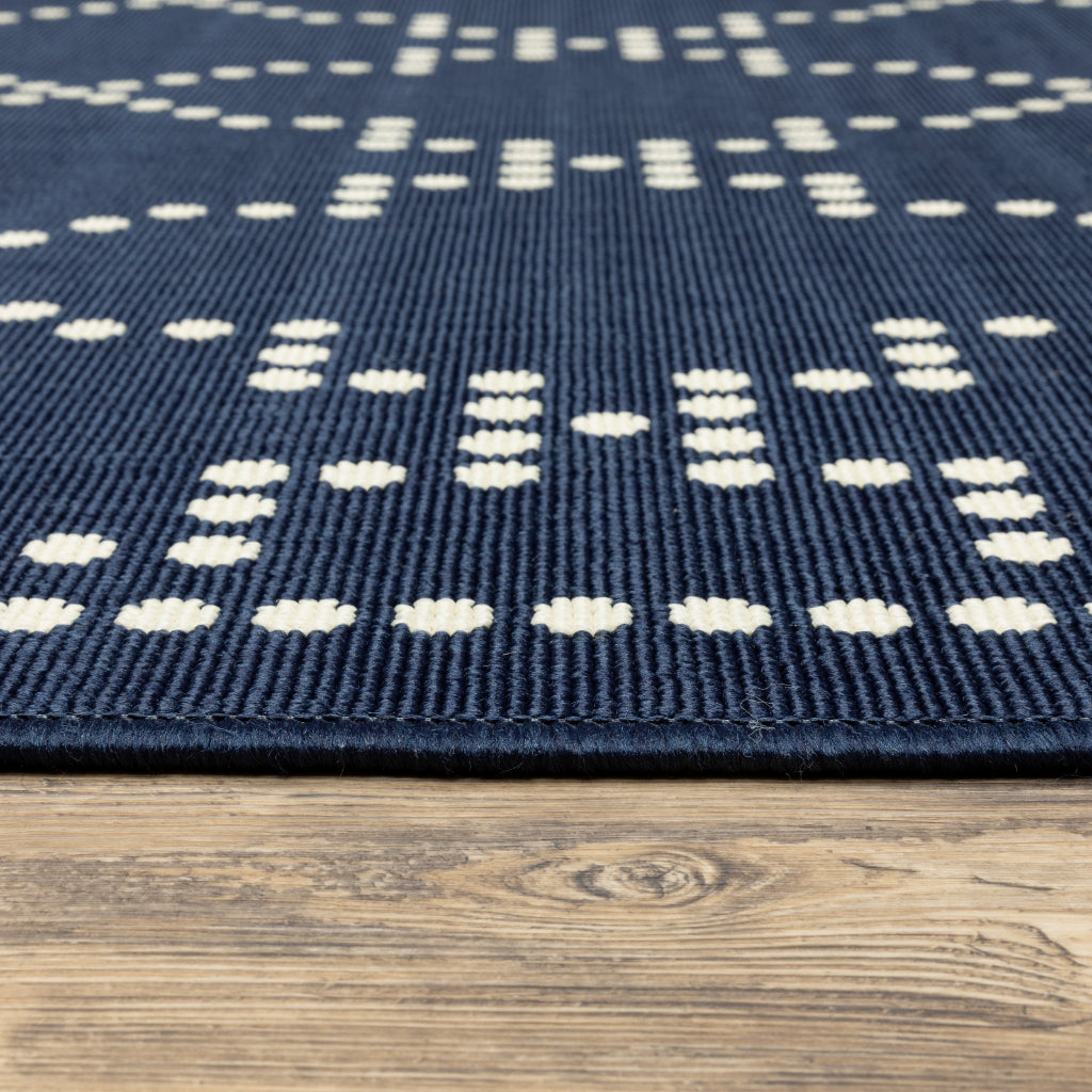 Oriental Weavers Marina 7765B Navy/Ivory Rectangle Indoor / Outdoor Runner - Stain Resistant Machine Made Entryway &amp; Hallway Runner with Geometric Pattern