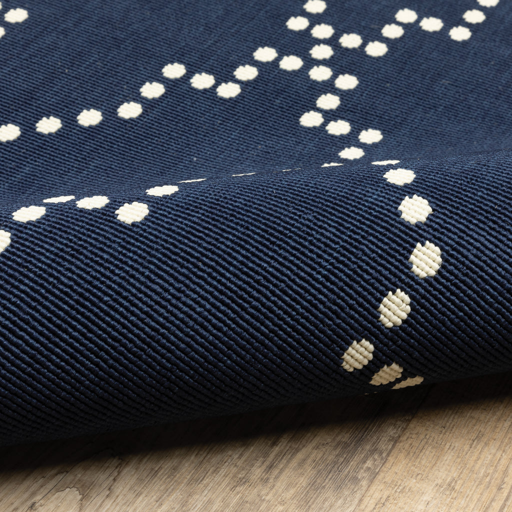 Oriental Weavers Marina 7765B Navy/Ivory Rectangle Indoor / Outdoor Runner - Stain Resistant Machine Made Entryway &amp; Hallway Runner with Geometric Pattern