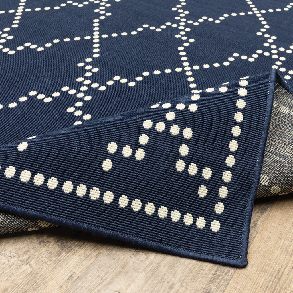 Oriental Weavers Marina 7765B Navy/Ivory Rectangle Indoor / Outdoor Runner - Stain Resistant Machine Made Entryway &amp; Hallway Runner with Geometric Pattern