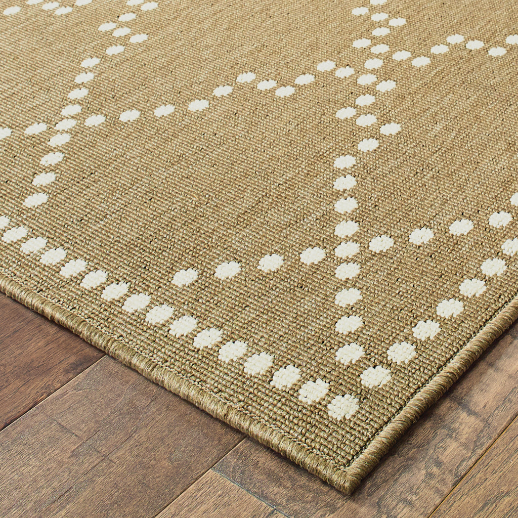 Oriental Weavers Marina 7765Y Tan/Ivory Rectangle Indoor / Outdoor Runner - Stain Resistant Machine Made Entryway &amp; Hallway Runner with Geometric Pattern