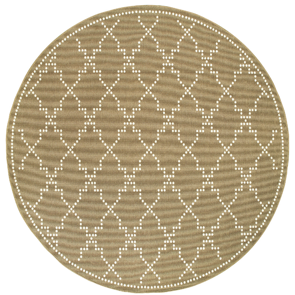 Oriental Weavers Marina 7765Y Tan/Ivory Round Indoor / Outdoor Area Rug - Stain Resistant Machine Made Rug for Dining &amp; Living Spaces