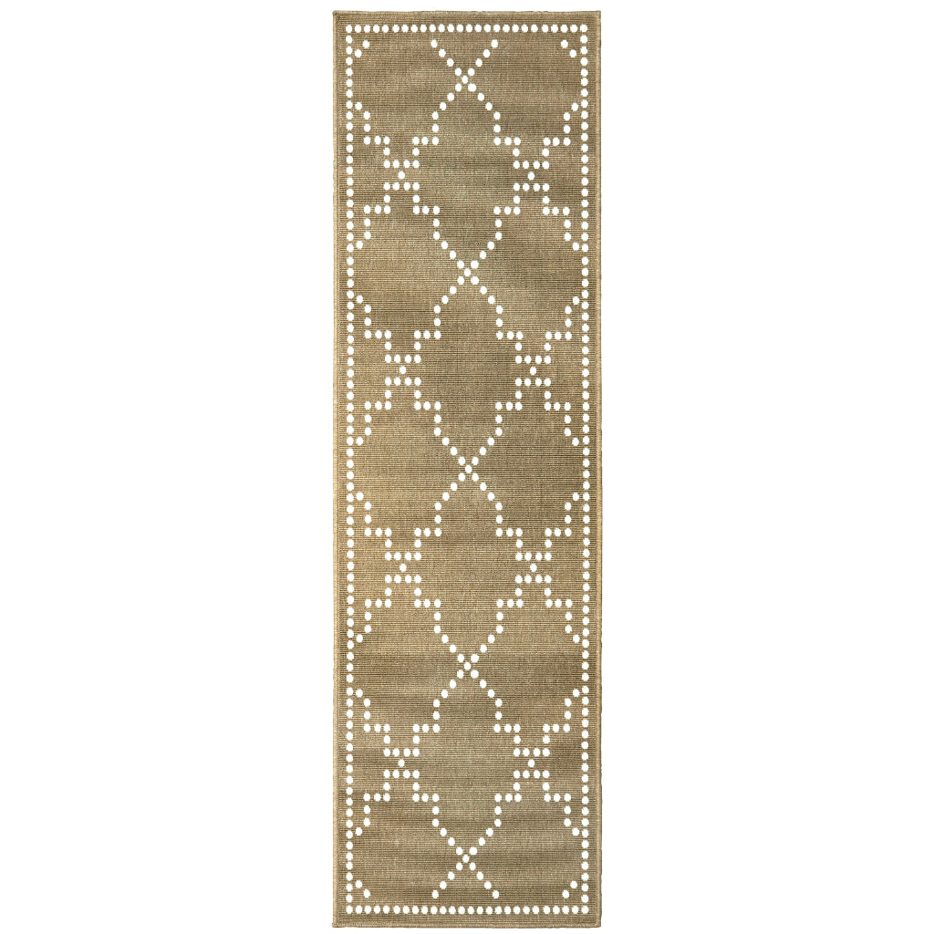 Oriental Weavers Marina 7765Y Tan/Ivory Rectangle Indoor / Outdoor Runner - Stain Resistant Machine Made Entryway &amp; Hallway Runner with Geometric Pattern
