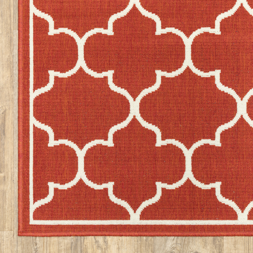 Oriental Weavers Meridian 1295R Red/Ivory Rectangle Indoor / Outdoor Runner - Trendy Stain Resistant Machine Made Entryway &amp; Hallway Runner with Trellis Pattern