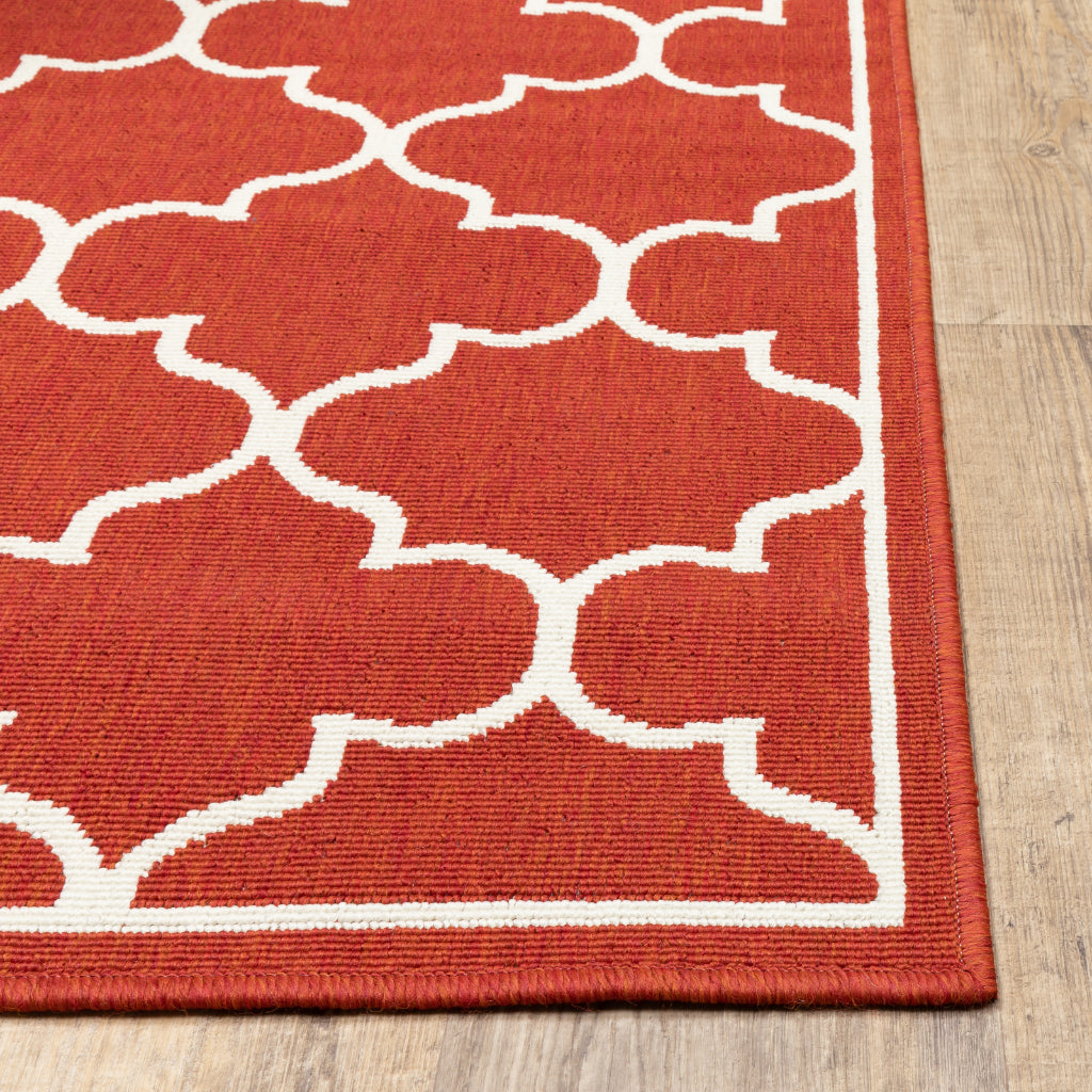 Oriental Weavers Meridian 1295R Red/Ivory Rectangle Indoor / Outdoor Area Rug - Trendy Stain Resistant Machine Made Patio Rug with Trellis Pattern