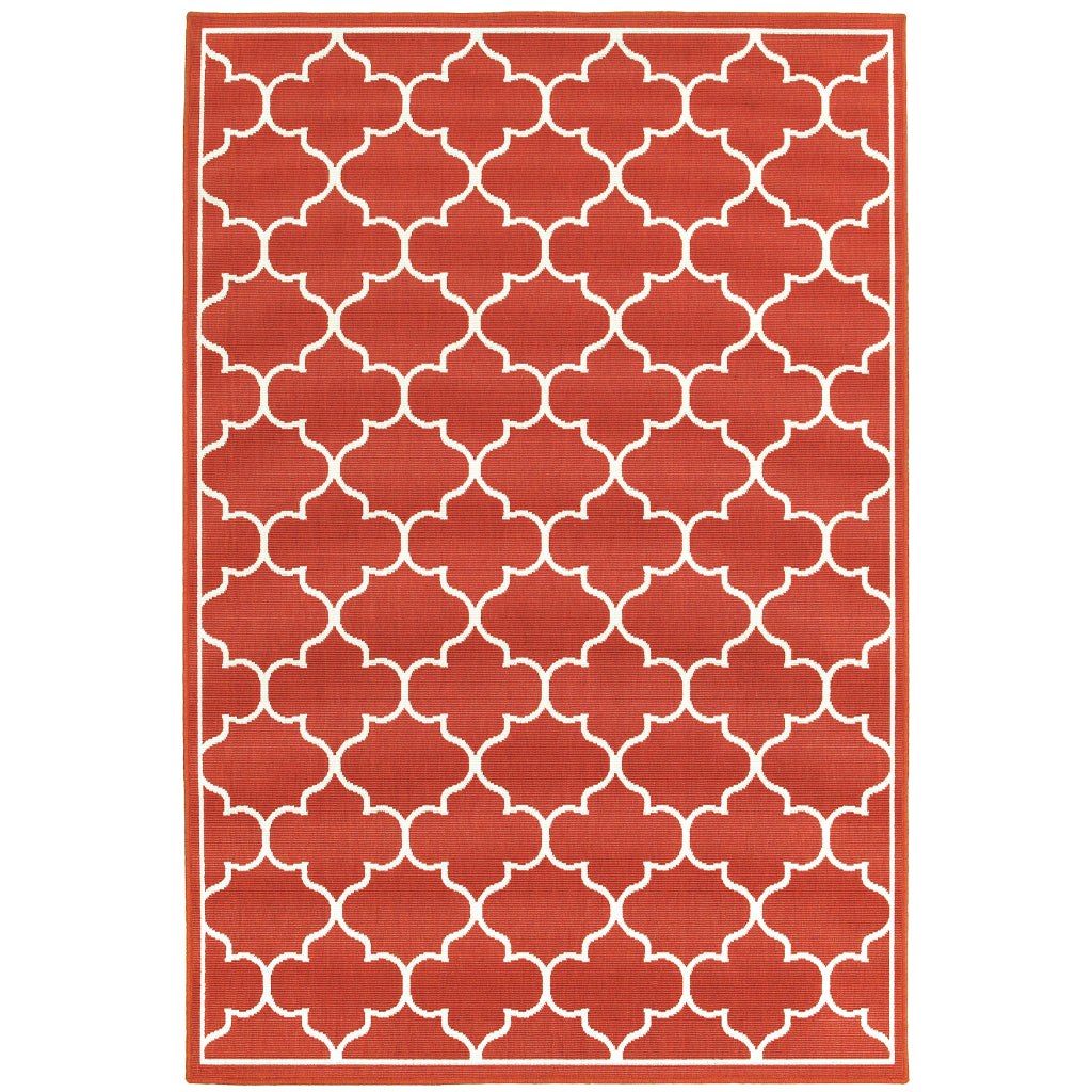 Oriental Weavers Meridian 1295R Red/Ivory Rectangle Indoor / Outdoor Area Rug - Trendy Stain Resistant Machine Made Patio Rug with Trellis Pattern