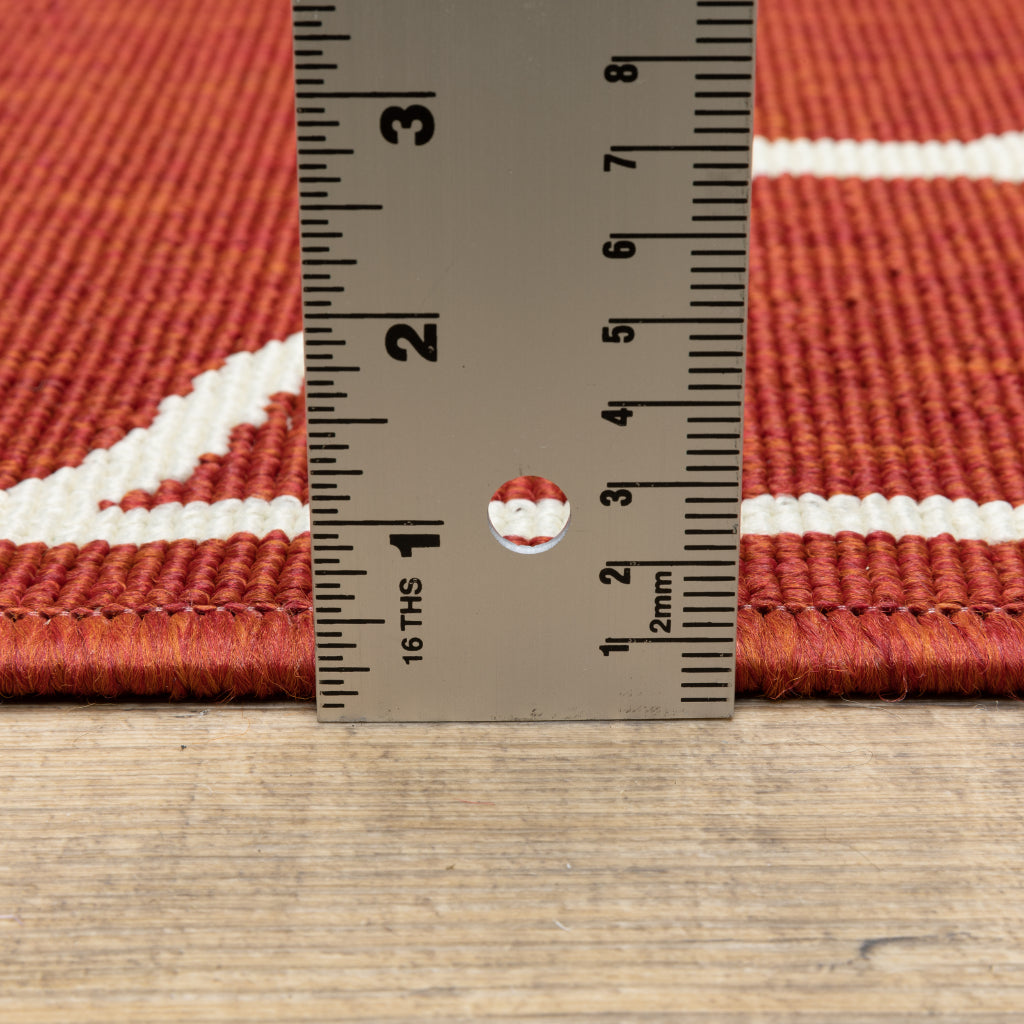 Oriental Weavers Meridian 1295R Red/Ivory Round Indoor / Outdoor Area Rug - Trendy Stain Resistant Machine Made Rug for Dining &amp; Living Spaces