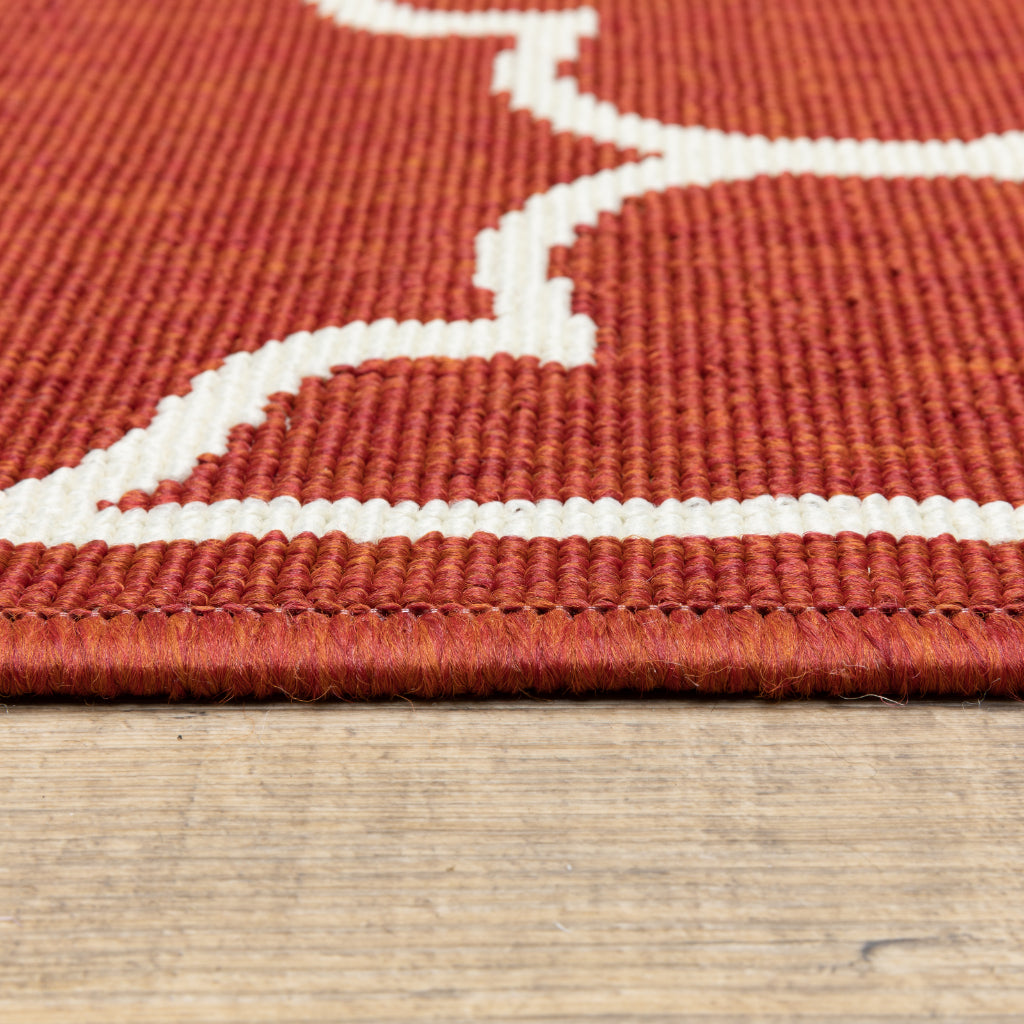 Oriental Weavers Meridian 1295R Red/Ivory Round Indoor / Outdoor Area Rug - Trendy Stain Resistant Machine Made Rug for Dining &amp; Living Spaces