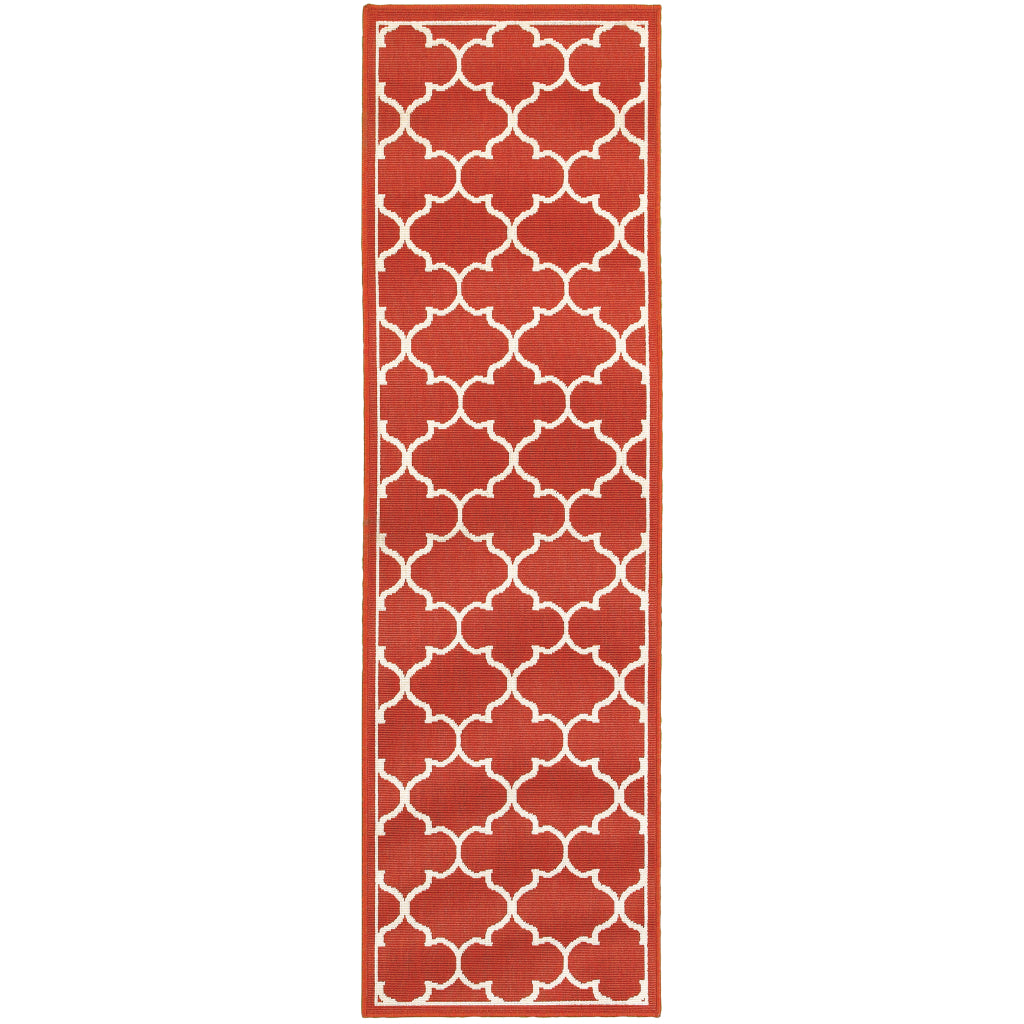 Oriental Weavers Meridian 1295R Red/Ivory Rectangle Indoor / Outdoor Runner - Trendy Stain Resistant Machine Made Entryway &amp; Hallway Runner with Trellis Pattern