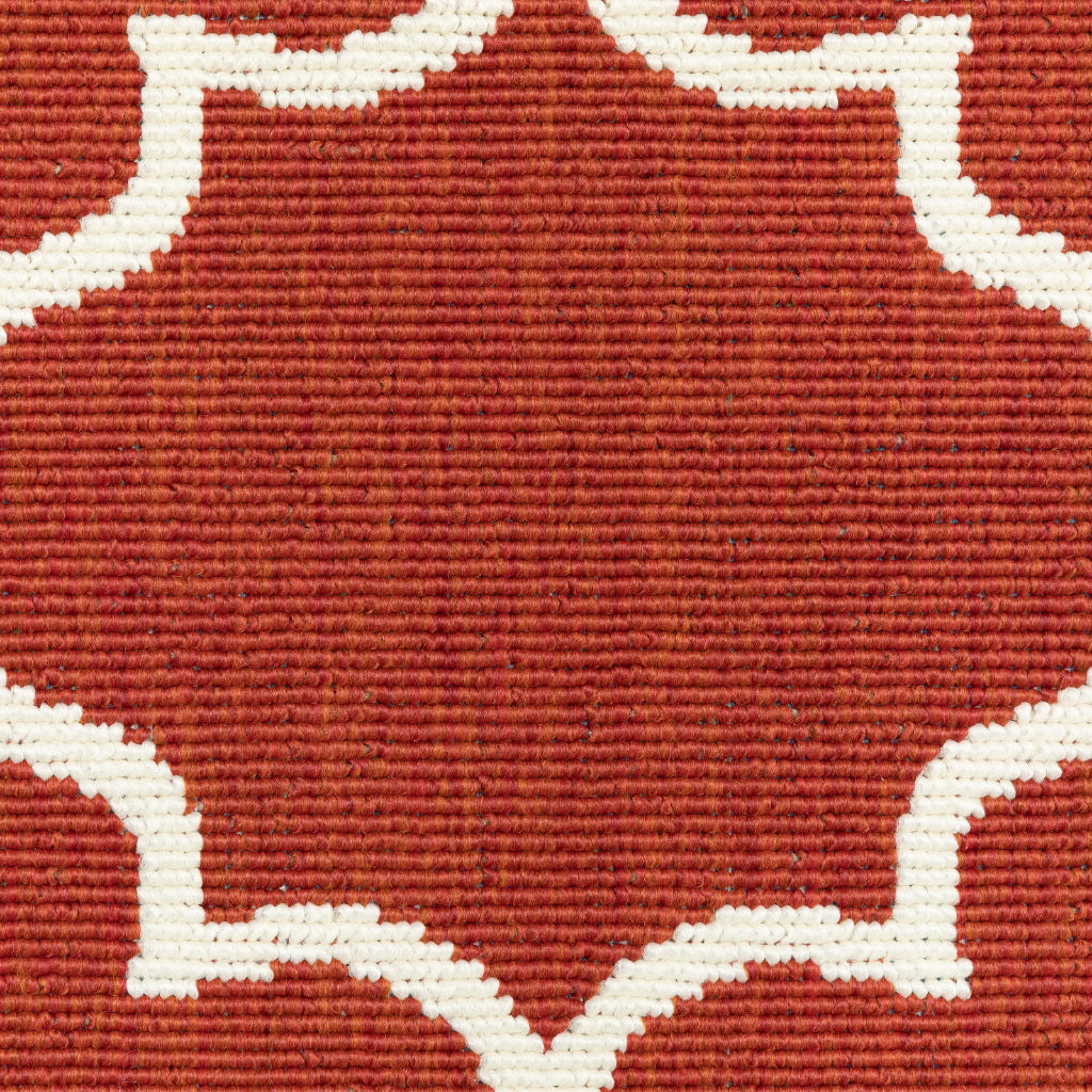 Oriental Weavers Meridian 1295R Red/Ivory Round Indoor / Outdoor Area Rug - Trendy Stain Resistant Machine Made Rug for Dining &amp; Living Spaces