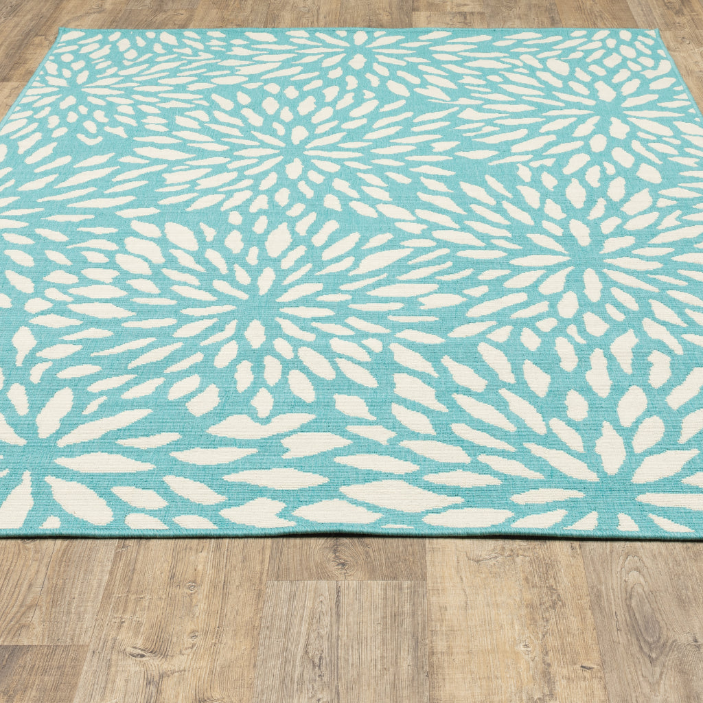 Oriental Weavers Meridian 1506L Blue/Ivory Rectangle Indoor / Outdoor Area Rug - Trendy Stain Resistant Machine Made Patio Rug with Floral Pattern