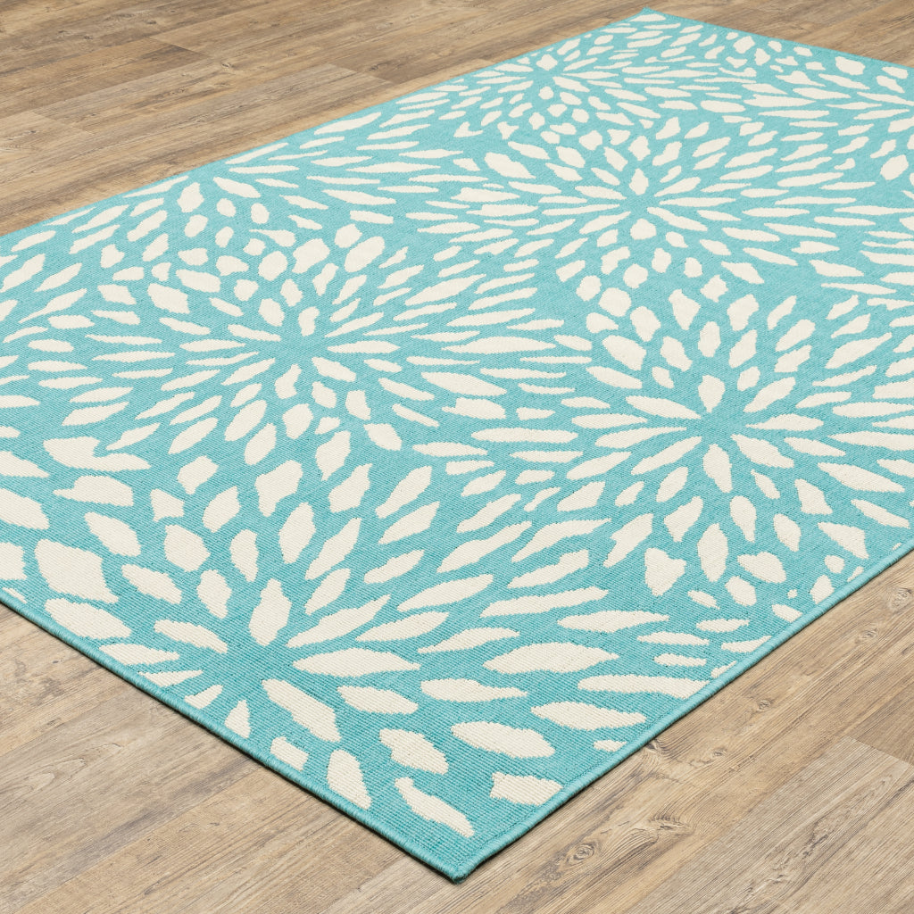 Oriental Weavers Meridian 1506L Blue/Ivory Rectangle Indoor / Outdoor Area Rug - Trendy Stain Resistant Machine Made Patio Rug with Floral Pattern