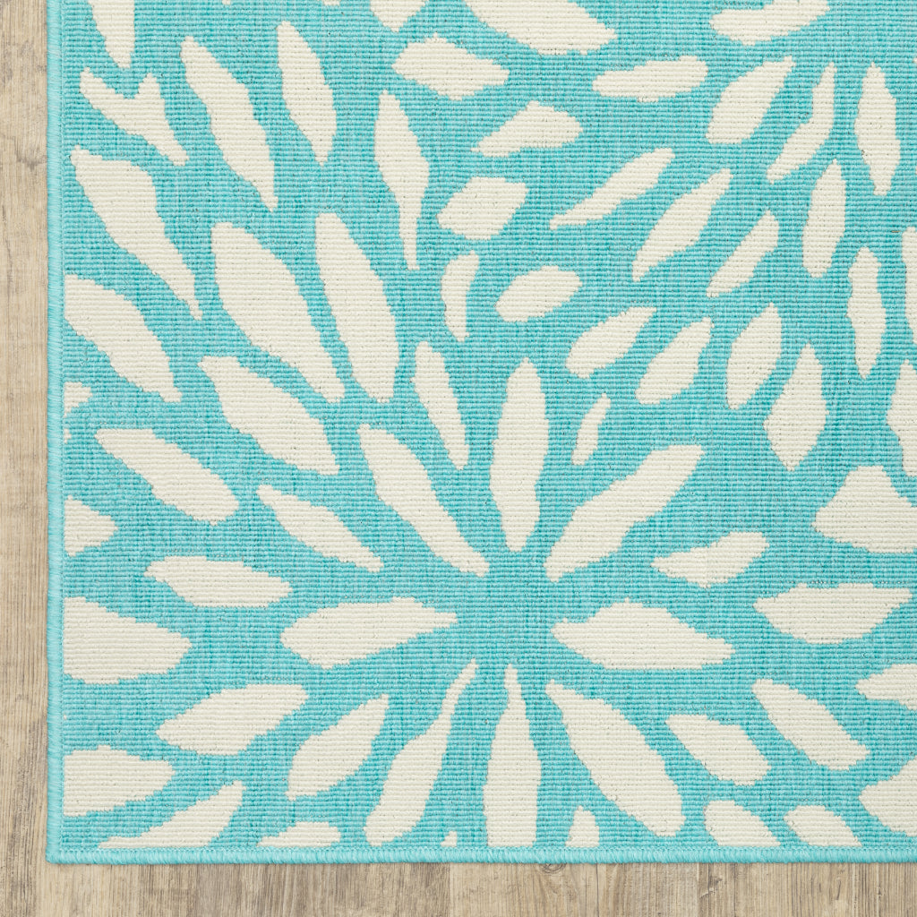 Oriental Weavers Meridian 1506L Blue/Ivory Rectangle Indoor / Outdoor Runner - Trendy Stain Resistant Machine Made Entryway &amp; Hallway Runner with Floral Pattern