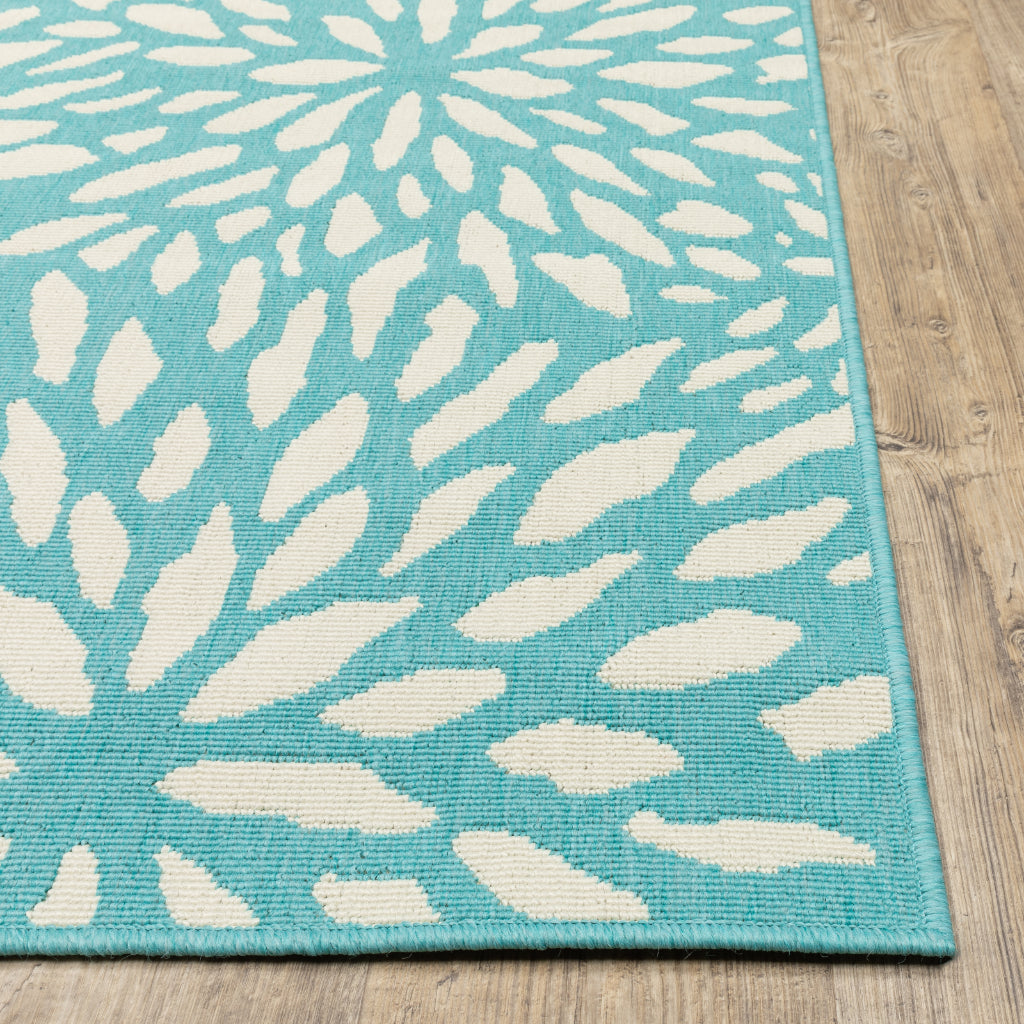 Oriental Weavers Meridian 1506L Blue/Ivory Rectangle Indoor / Outdoor Area Rug - Trendy Stain Resistant Machine Made Patio Rug with Floral Pattern