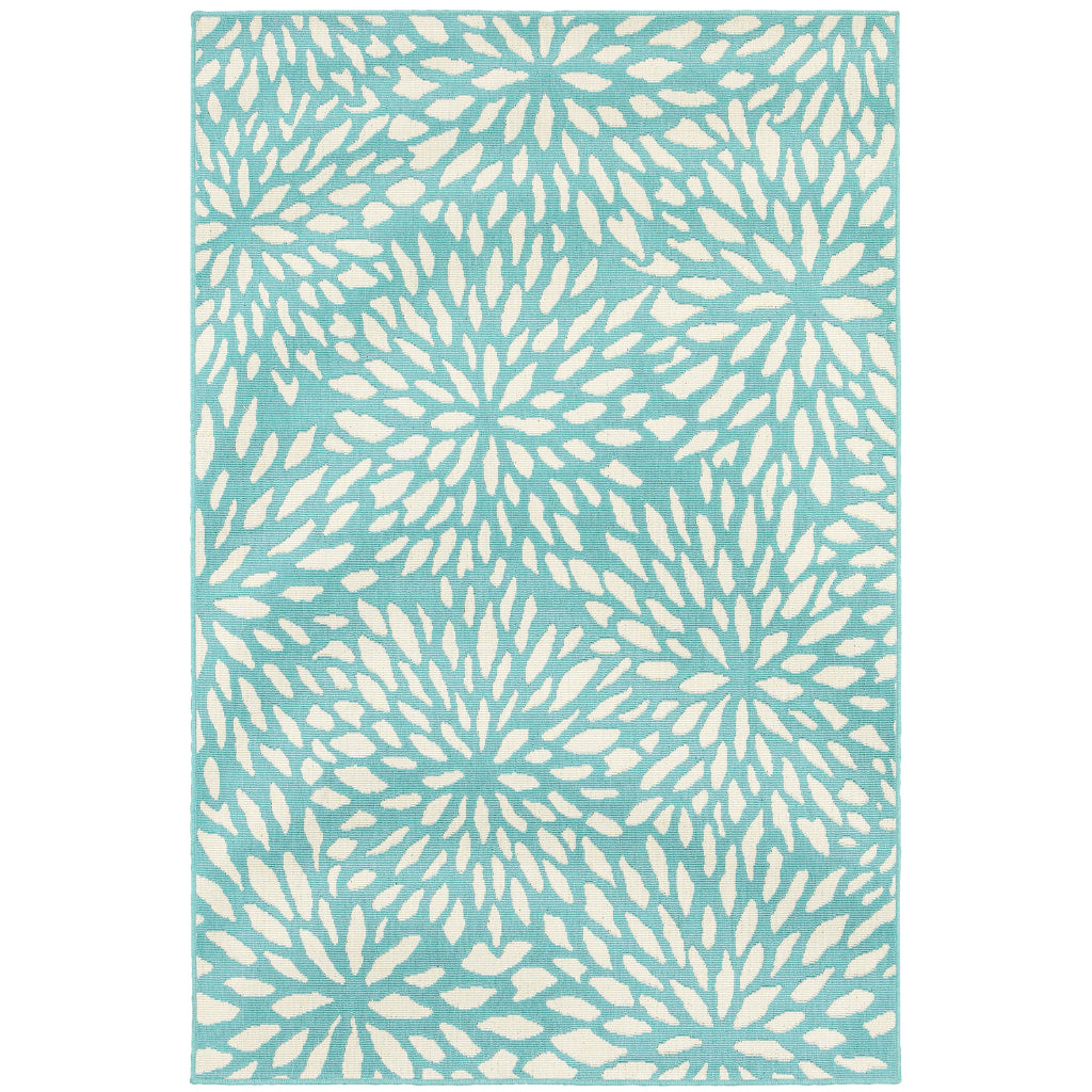 Oriental Weavers Meridian 1506L Blue/Ivory Rectangle Indoor / Outdoor Area Rug - Trendy Stain Resistant Machine Made Patio Rug with Floral Pattern-