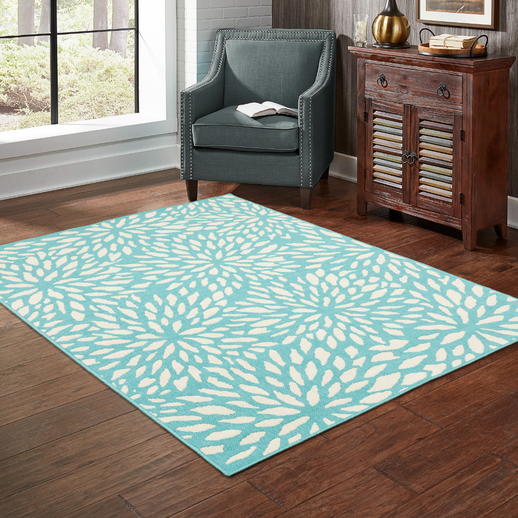 Oriental Weavers Meridian 1506L Blue/Ivory Rectangle Indoor / Outdoor Area Rug - Trendy Stain Resistant Machine Made Patio Rug with Floral Pattern