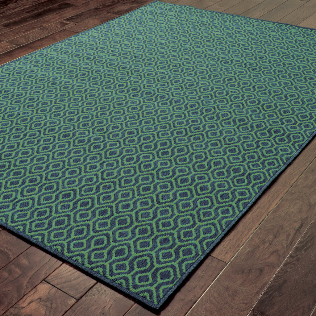 Oriental Weavers Meridian 1634Q Navy/Green Rectangle Indoor / Outdoor Area Rug - Trendy Stain Resistant Machine Made Patio Rug with Geometric Pattern-