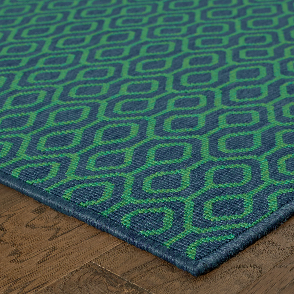 Oriental Weavers Meridian 1634Q Navy/Green Rectangle Indoor / Outdoor Runner - Trendy Stain Resistant Machine Made Entryway & Hallway Runner with Geometric Pattern-