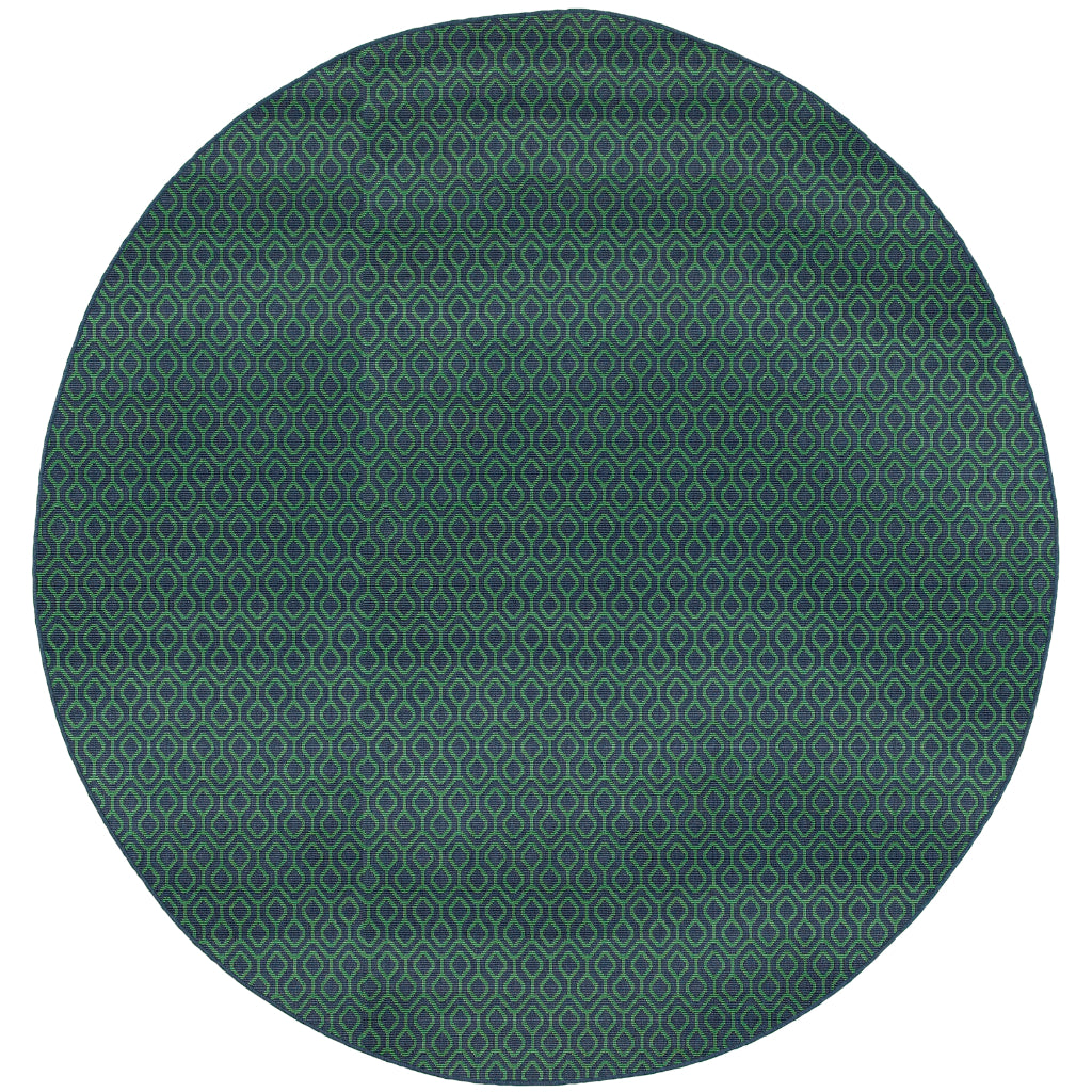 Oriental Weavers Meridian 1634Q Navy/Green Round Indoor / Outdoor Area Rug - Trendy Stain Resistant Machine Made Rug for Dining & Living Spaces-