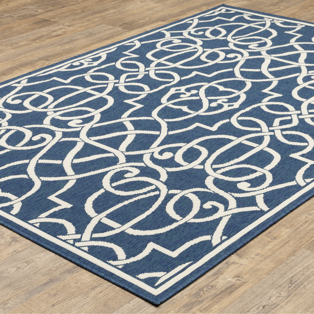 Oriental Weavers Meridian 2205B Navy/Ivory Rectangle Indoor / Outdoor Area Rug - Trendy Stain Resistant Machine Made Patio Rug with Trellis Pattern