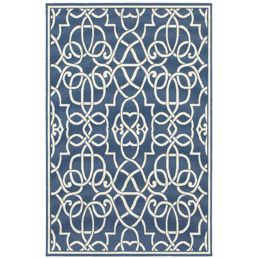 Oriental Weavers Meridian 2205B Navy/Ivory Rectangle Indoor / Outdoor Area Rug - Trendy Stain Resistant Machine Made Patio Rug with Trellis Pattern