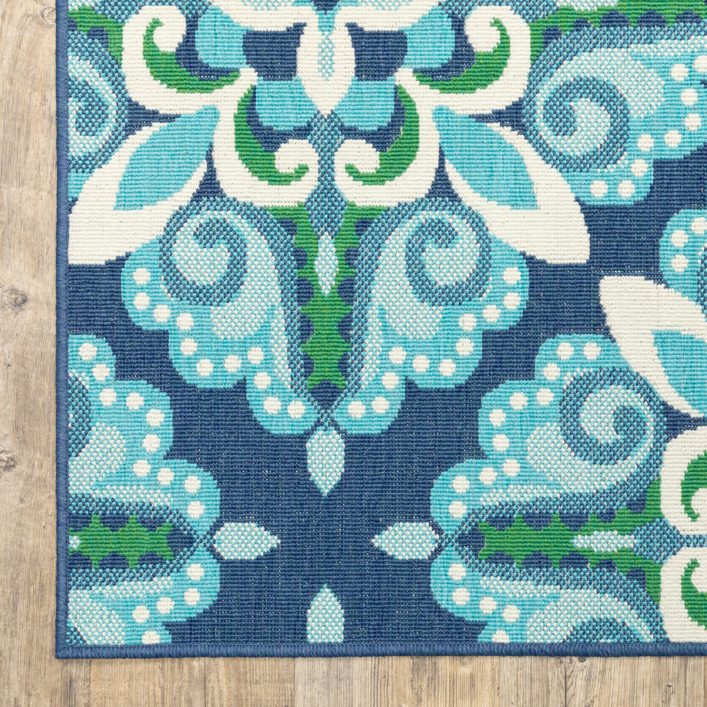 Oriental Weavers Meridian 2206B Blue/Green Rectangle Indoor / Outdoor Runner - Trendy Stain Resistant Machine Made Entryway &amp; Hallway Runner with Medallion Pattern