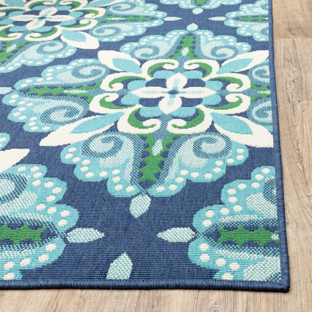 Oriental Weavers Meridian 2206B Blue/Green Rectangle Indoor / Outdoor Runner - Trendy Stain Resistant Machine Made Entryway &amp; Hallway Runner with Medallion Pattern