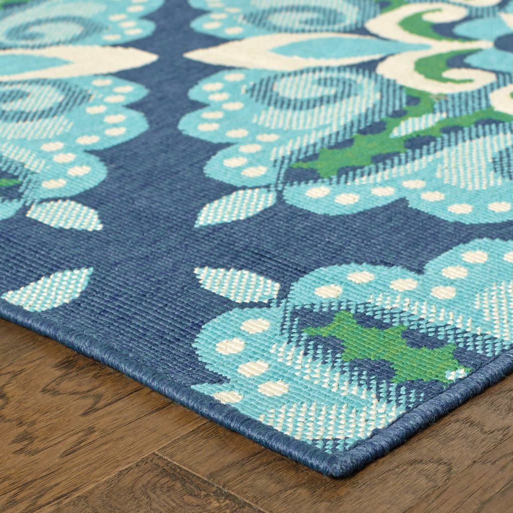 Oriental Weavers Meridian 2206B Blue/Green Rectangle Indoor / Outdoor Runner - Trendy Stain Resistant Machine Made Entryway &amp; Hallway Runner with Medallion Pattern