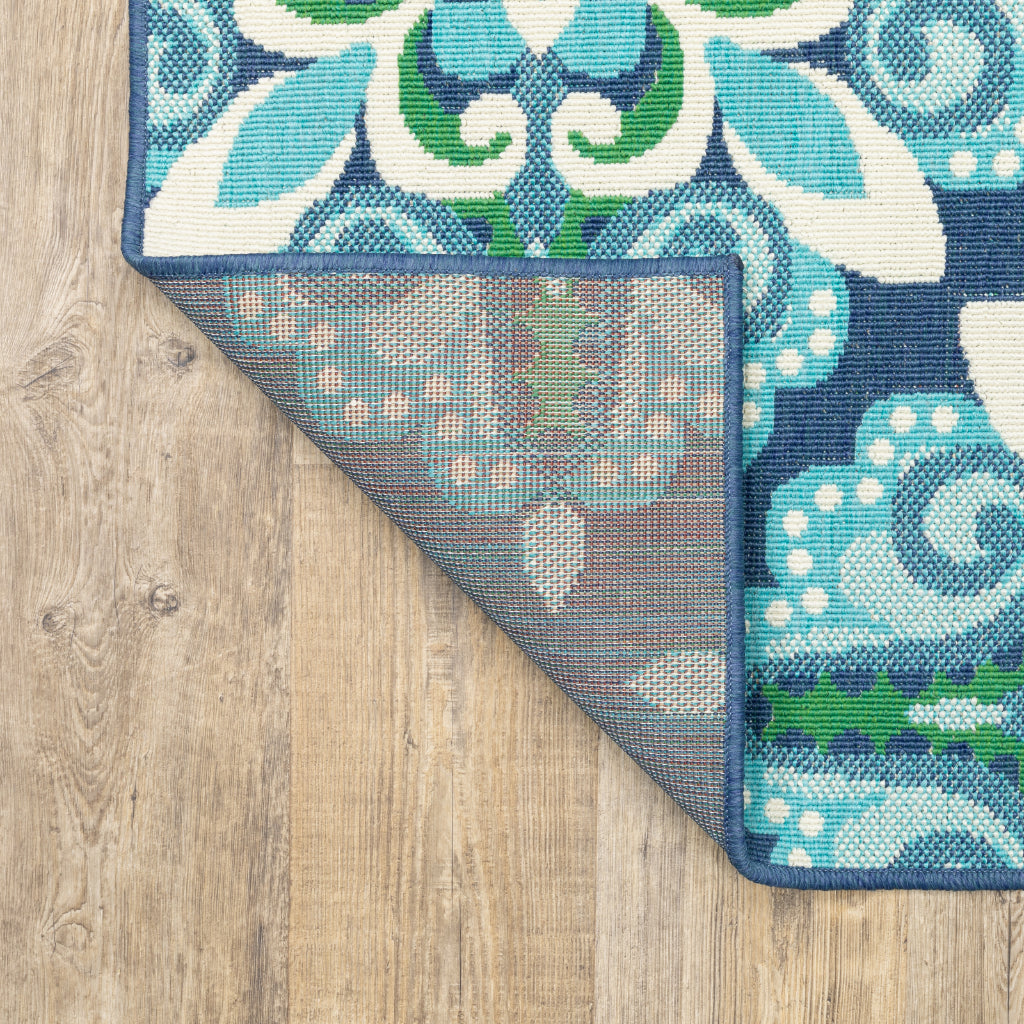 Oriental Weavers Meridian 2206B Blue/Green Rectangle Indoor / Outdoor Runner - Trendy Stain Resistant Machine Made Entryway &amp; Hallway Runner with Medallion Pattern