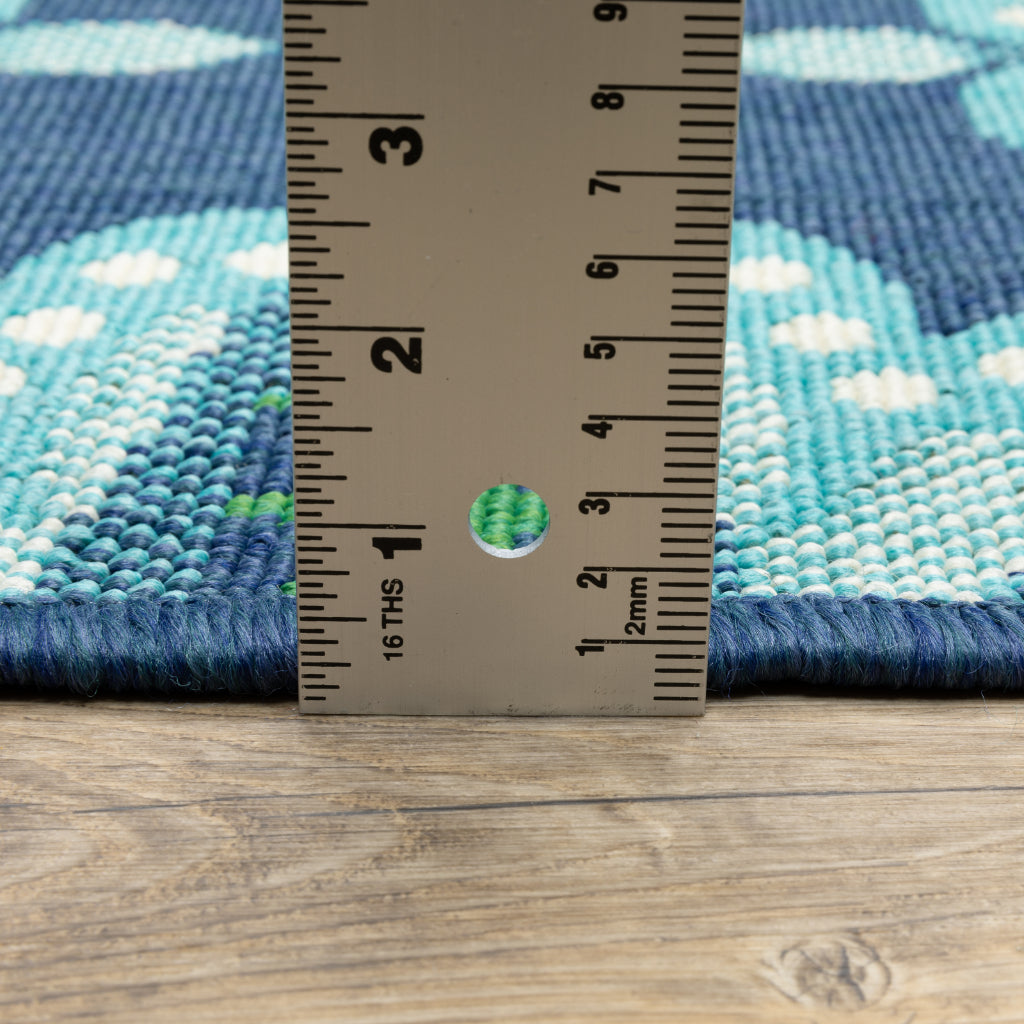 Oriental Weavers Meridian 2206B Blue/Green Rectangle Indoor / Outdoor Runner - Trendy Stain Resistant Machine Made Entryway &amp; Hallway Runner with Medallion Pattern