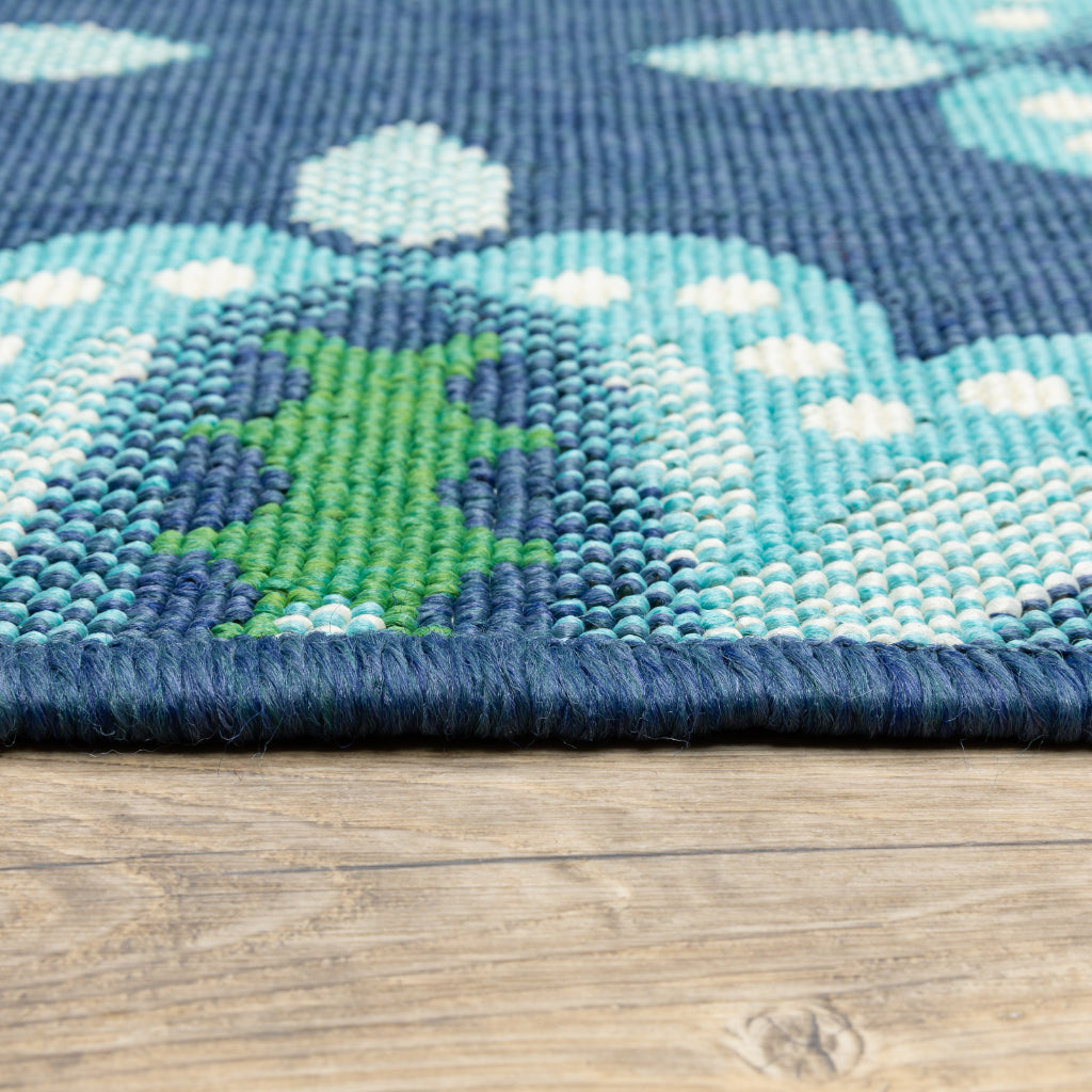 Oriental Weavers Meridian 2206B Blue/Green Round Indoor / Outdoor Area Rug - Trendy Stain Resistant Machine Made Rug for Dining &amp; Living Spaces