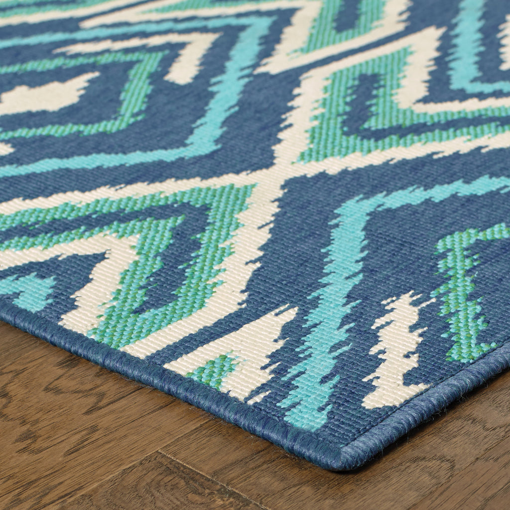 Oriental Weavers Meridian 2209B Navy/Green Rectangle Indoor / Outdoor Area Rug - Trendy Stain Resistant Machine Made Patio Rug with Geometric Pattern