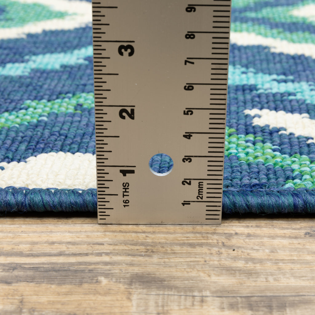 Oriental Weavers Meridian 2209B Navy/Green Round Indoor / Outdoor Area Rug - Trendy Stain Resistant Machine Made Rug for Dining &amp; Living Spaces