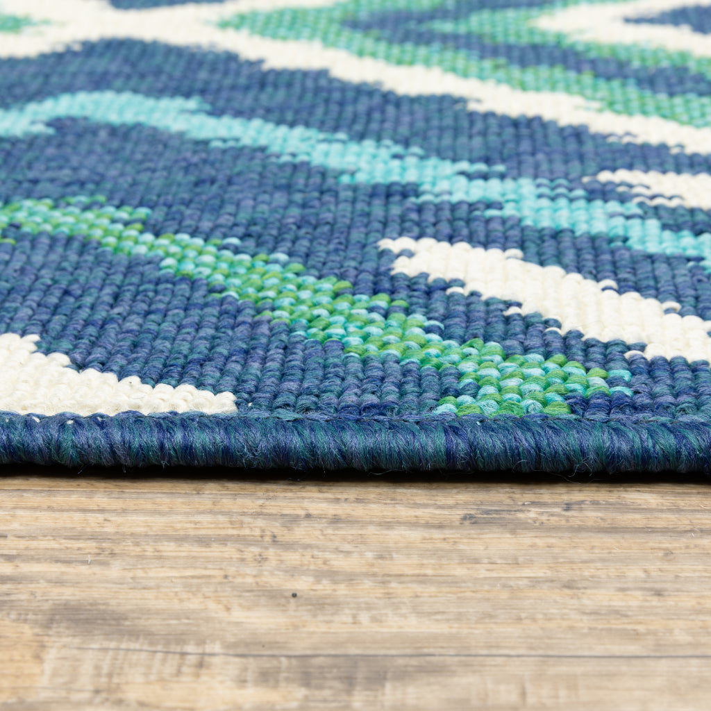 Oriental Weavers Meridian 2209B Navy/Green Rectangle Indoor / Outdoor Runner - Trendy Stain Resistant Machine Made Entryway &amp; Hallway Runner with Geometric Pattern