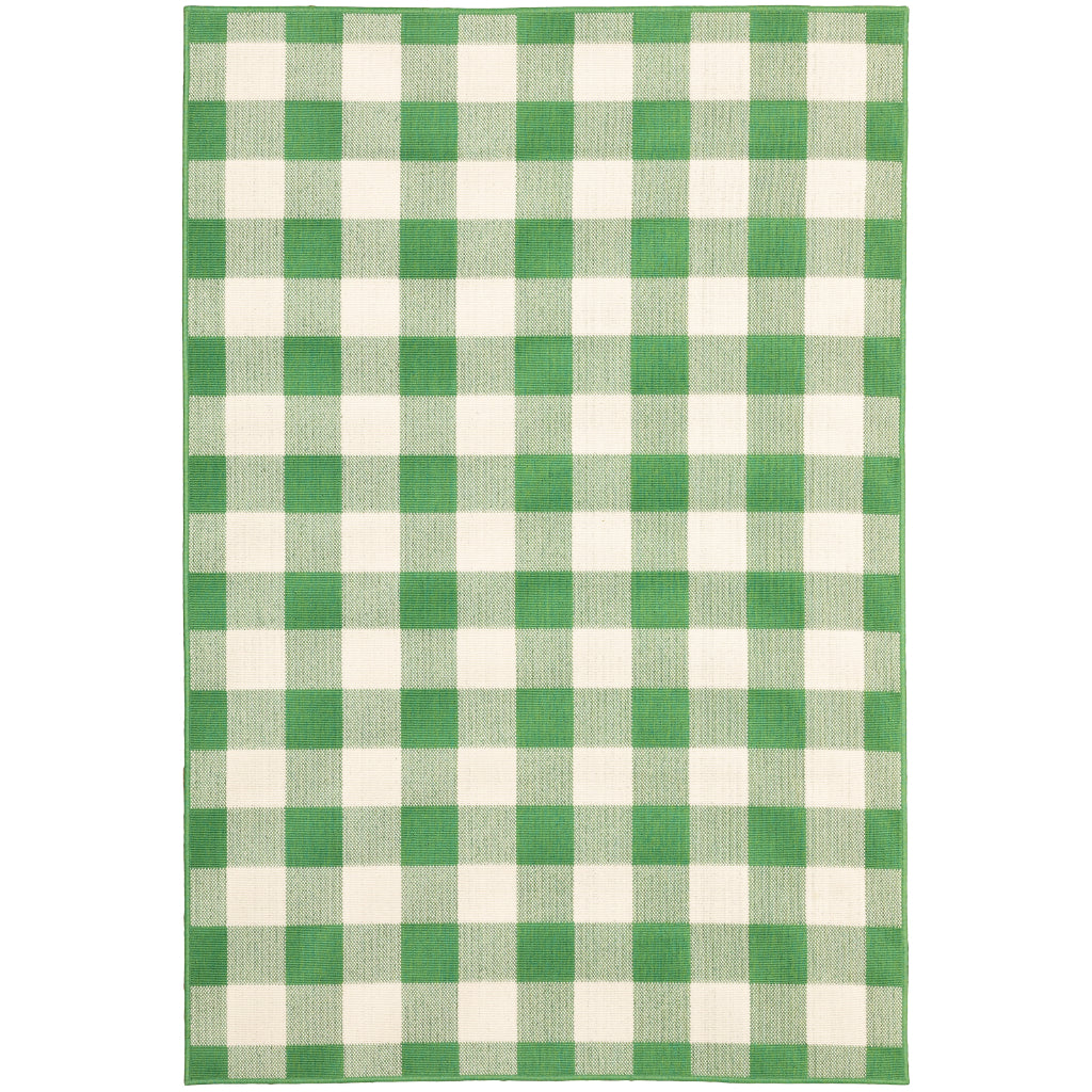 Oriental Weavers Meridian 2598G Green/Ivory Rectangle Indoor / Outdoor Area Rug - Trendy Stain Resistant Machine Made Patio Rug with Geometric Pattern-