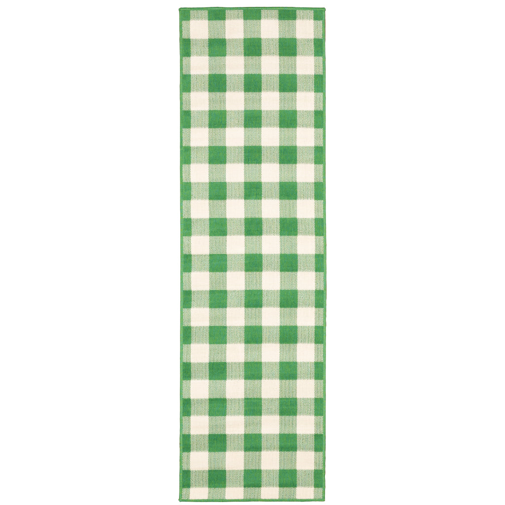 Oriental Weavers Meridian 2598G Green/Ivory Rectangle Indoor / Outdoor Runner - Trendy Stain Resistant Machine Made Entryway & Hallway Runner with Geometric Pattern-