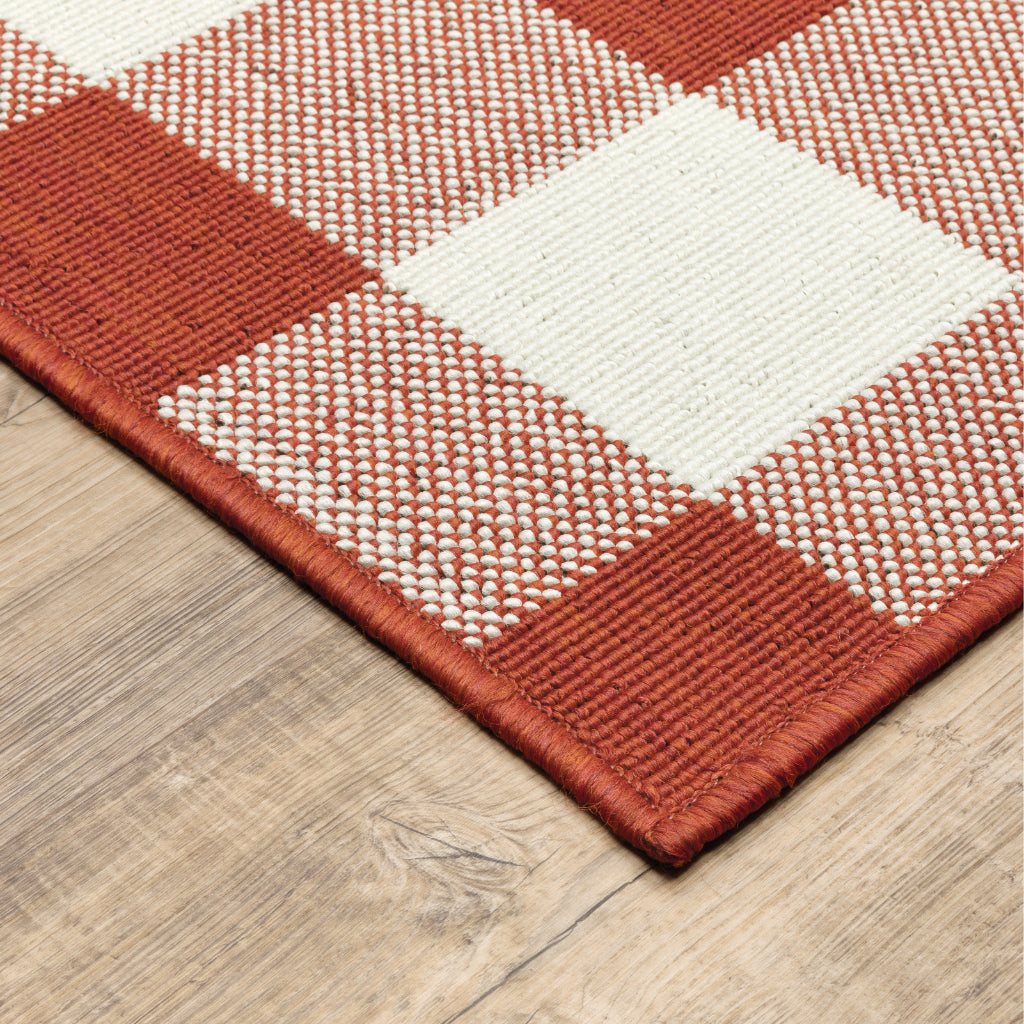 Oriental Weavers Meridian 2598R Red/Ivory Rectangle Indoor / Outdoor Runner - Trendy Stain Resistant Machine Made Entryway &amp; Hallway Runner with Geometric Pattern
